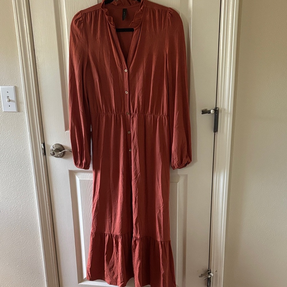 Elegant Rust Button-Down Dress